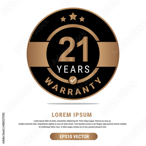 21 Year warranty vector art illustration in emas color with fantastic font and white background. Eps10 Vector