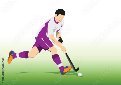 Field Hockey player, ready to pass the ball to a team mate. 3d vector illustration