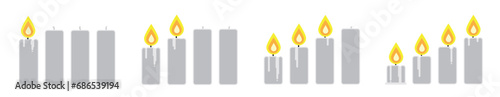 Kerze  - erster, zweiter, dritter und vierter Advent - brennende Kerzen silber