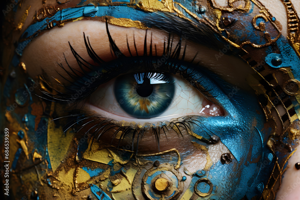 Painted beautiful woman blue eye 