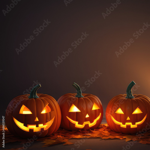 Many Halloween pumpkins on a black background