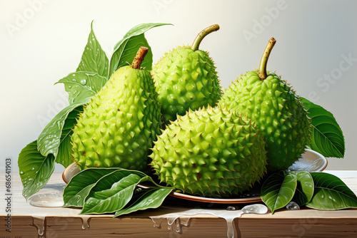 Fruit soursop or Annona muricata on a wooden table photo