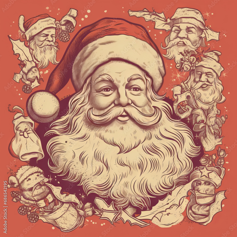 Santa claus Hand drawn vector illustration in vintage 