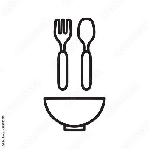 子供用の小さいスプーンとフォークと食器、とりわけ皿　離乳食　アイコンイラスト