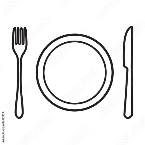 洋皿にフォークとナイフの食事アイコンイラスト