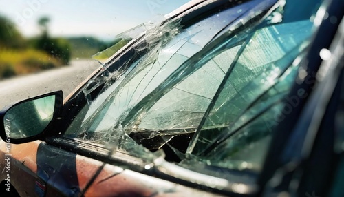 Closeup of crashed car window in car accident