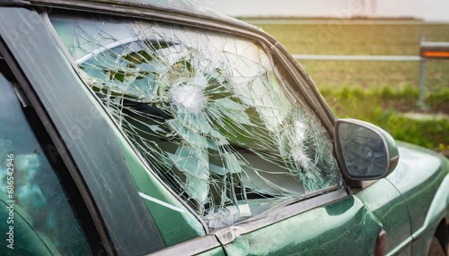 Closeup of crashed car window in car accident