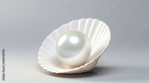 3d White Shell with pearl isolated onwhite background photo