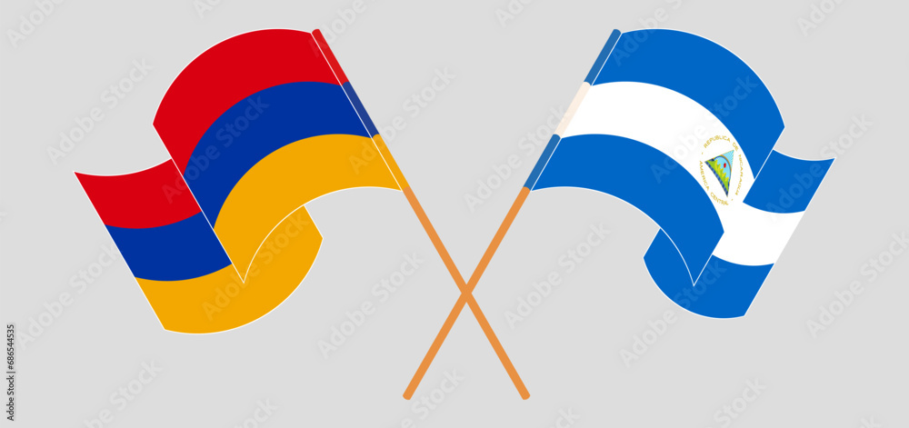 Crossed and waving flags of Armenia and Nicaragua Crossed and waving flags of Armenia and Nicaragua
