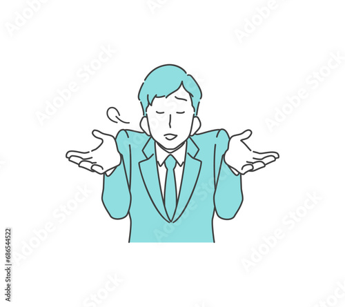 やれやれのポーズをするスーツの男性のイラスト