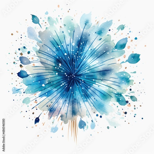Blue Fireworks watercolor clipart on clear white background