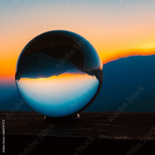 Crystal ball alpine summer sunrise shot at Mount Kreuzjoch  Fulpmes  Stubaital valley  Innsbruck  Austria
