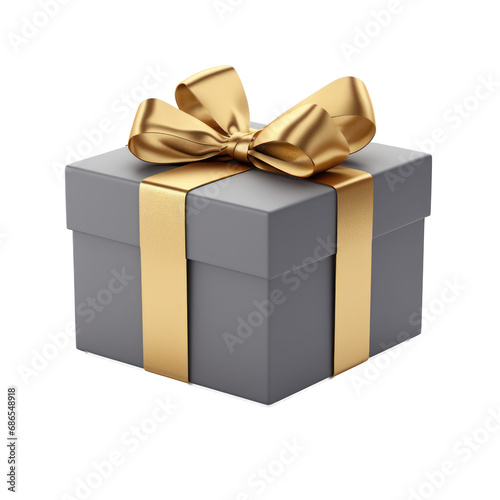 grey,gray gift box with gold ribbon isolated on transparent background,transparency 