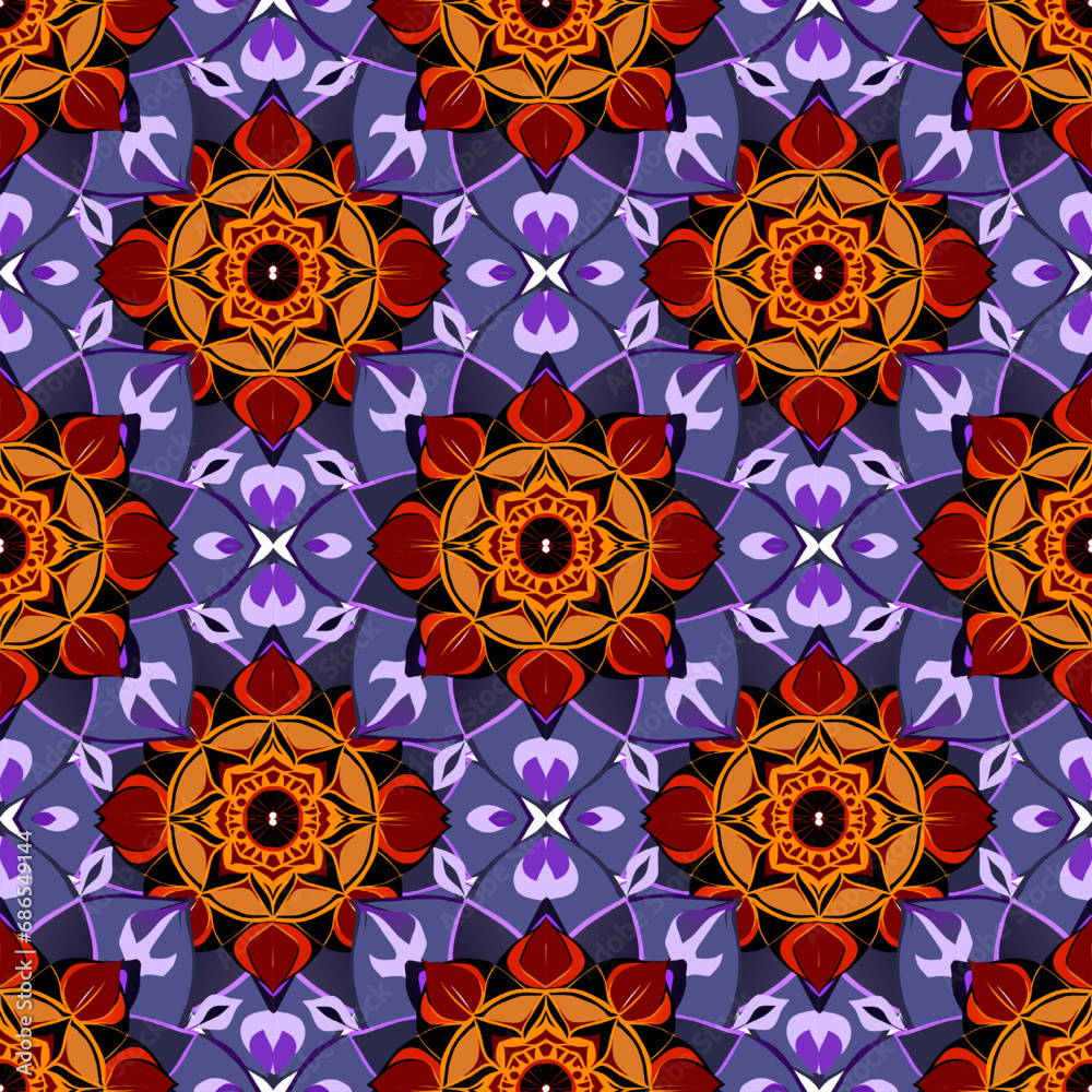 Seamless pattern with mandalas. Vintage decorative elements.