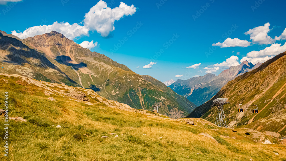 Alpine summer view near Dresdnerhuette, Mutterbergalm, Stubaital valley, Innsbruck, Tyrol, Austria