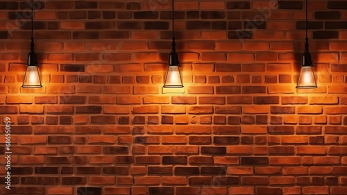 Brick wall  concrete floor and lamps background 3d render. Generative Ai
