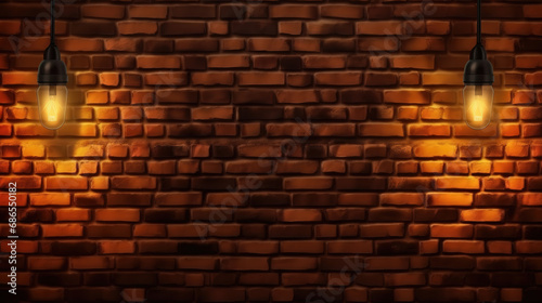 Old brick wall illuminated by spotlights. Generative Ai