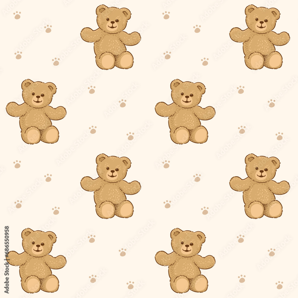 Teddy Bear pattern cartoon style with pastel background color, adorable, cute, and funny Teddy Bear pattern cartoon style with pastel background color, adorable, cute, and funny