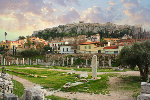 View of the Acropolis from Plaka in Athens, Greece