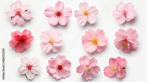 Set of collection  colorful Japanese cherry blossoms on a white background