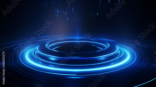 Dark blue abstract background with glowing circle
