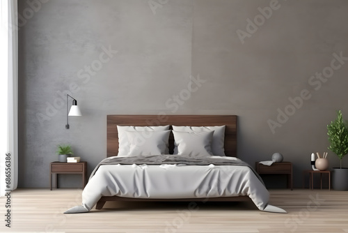 Home mockup, minimalist simple bedroom interior, wall mockup 3d rendering. generative ai.