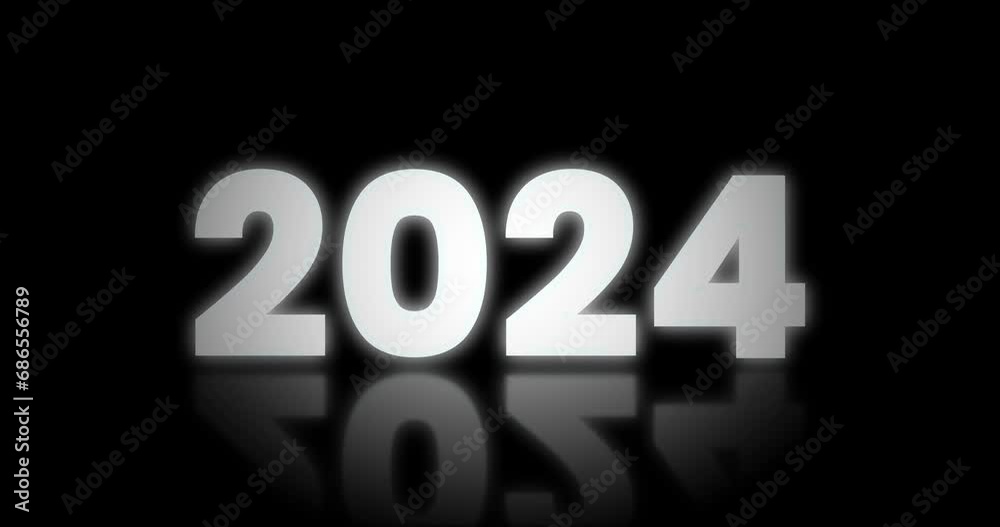 2024 Happy New year text cinematic title trailer animation. 2024 animation text new year black background. Flicker Text Animation. High-quality 4K footage