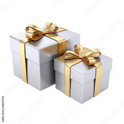 silver and gold gift box mockup isolated on transparent background,transparency 