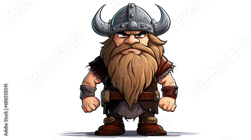 A viking cartoon with a horn helmet and armor on a white background photo