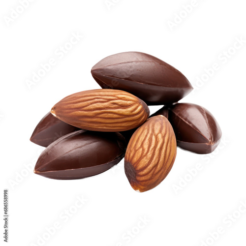 Chocolate almonds isolated on transparent background,transparency 