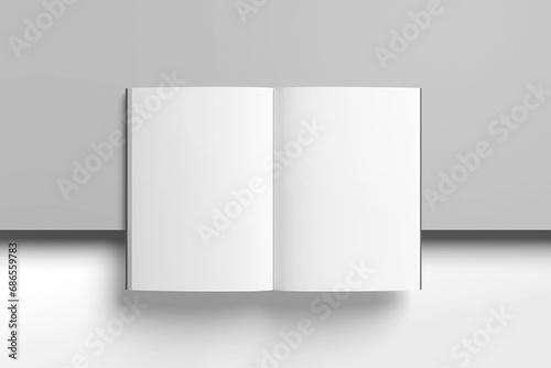 Open book with white cover and blank pages isolated on white background. 3d render