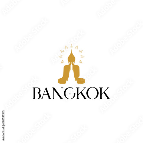 Temple of the emerald Buddha in Bangkok,Thailand Logo symbol flat design