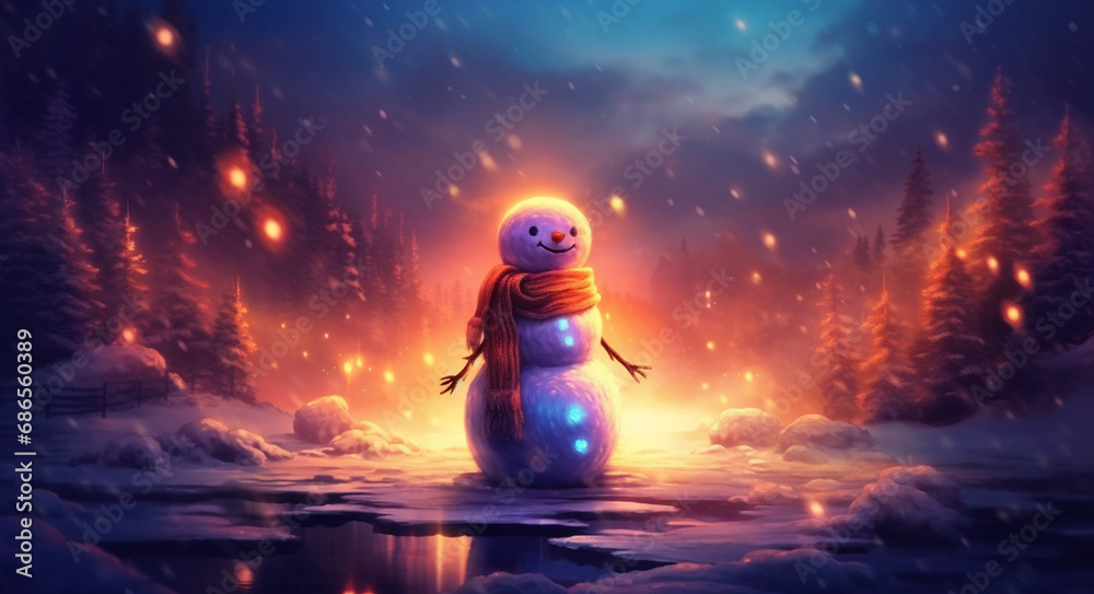 serene winter scene with charming snowman serene winter scene with charming snowman