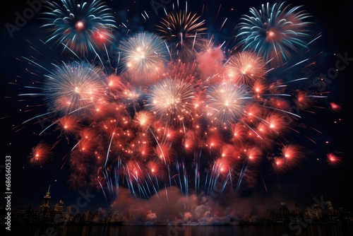 Fireworks above a lake