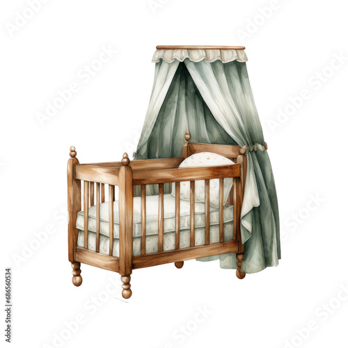 Watercolor baby furniture for the nursery © Patthranit