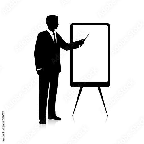Biznesmen, grafika mężczyzny ze wskaźnikiem i tablicą