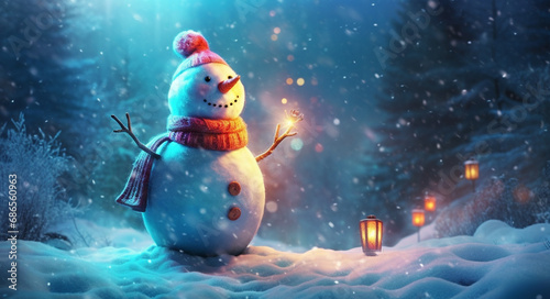  serene winter scene with charming snowman photo