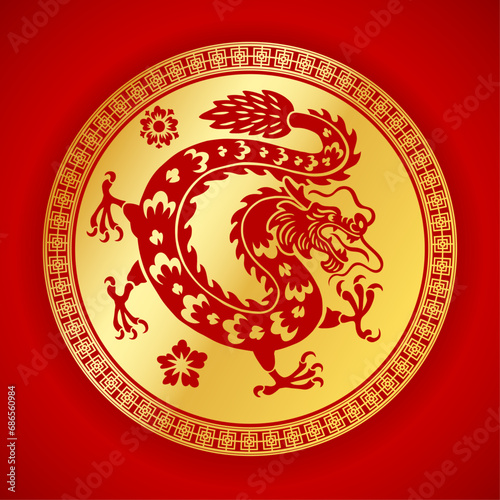Dragon Gold Emblem Symbol of Chinese New Year 2024 © bazzier