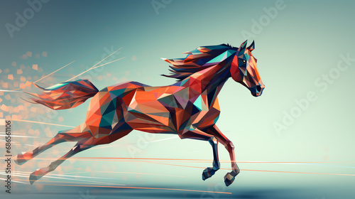 Horse run with Low polygon line triangles