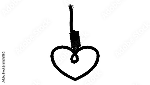 Unrequited love symbol, heart shaped gallows, Symbol of dangerous love, black isolated silhouette