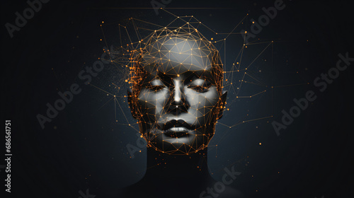Human head with question mark form lines triangles