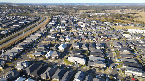 Photography Aerial drone view of the newly constructed homes and streets at Arcadian Hills,