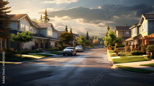 Street of suburban homes. generative ai.