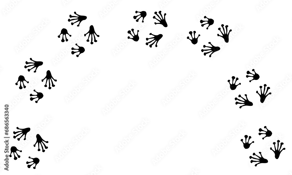 Frog paw print black isolate on white background .African animal vector illustration, wild animal doodle style for different design uses , book, banner , flayer or fabric pattern. Frog paw print black isolate on white background .African animal vector illustration, wild animal doodle style for different design uses , book, banner , flayer or fabric pattern.