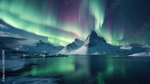 Northern Lights on the night sky. Aurora Borealis. Wintertime starry sky. © Ruslan Gilmanshin