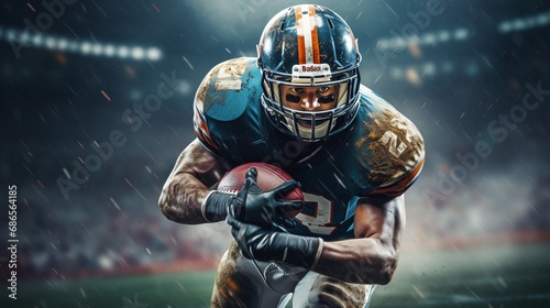 american football sportman player on stadium running in action, AI Generative photo