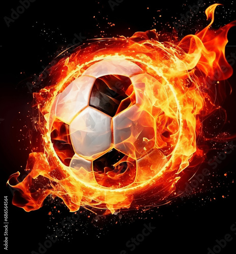 Soccer Ball Ablaze on Black Background © artefacti