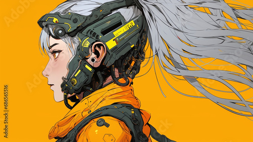 cyberpunk stylized anime woman head in profile
