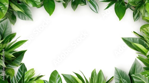 Botanical elegance: Elevate your visuals with our isolated green leaves frame on a crisp white background.