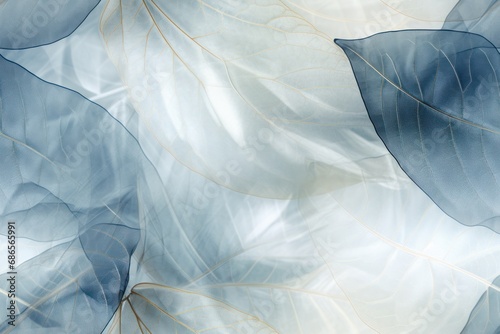 abstract digital background with stylized lightweight semi-transparent silver leaves  photo